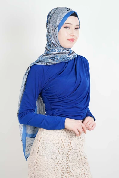 Bayan Kısa Bluz Sandy Bluz Saks Mavisi - 2