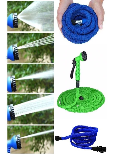 30 Metre Uzayan Bahçe Sulama Araç Yıkama Hortumu 7 Kademeli Başlık - Resim 2