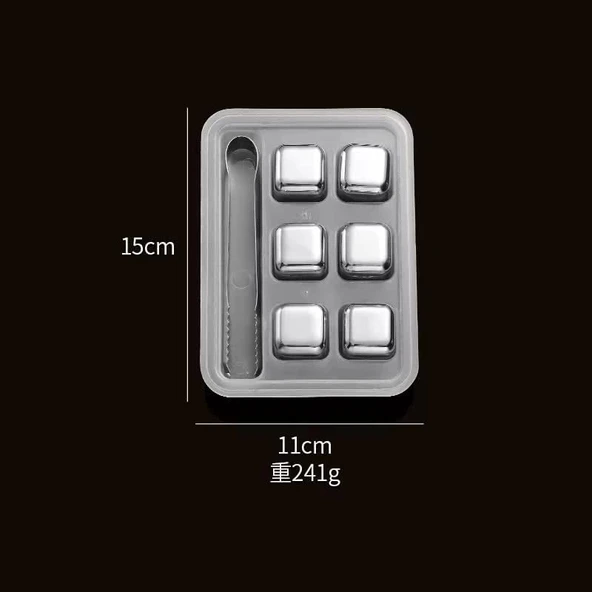 6'lı Çelik Metal Kaplama Viski Taşı Soğutma Buz Küpü - Resim 2