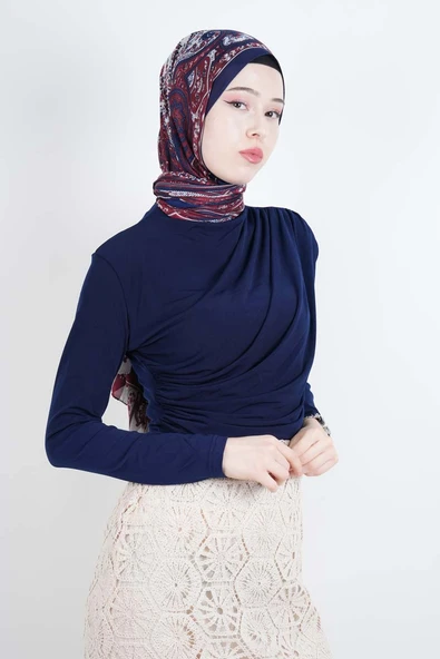 Bayan Kısa Bluz Sandy Bluz Lacivert - 1