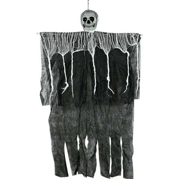 Ürpertici Kuru Kafa Korku Hayalet Saçaklı Dekor 90x50 Cm - Resim 3