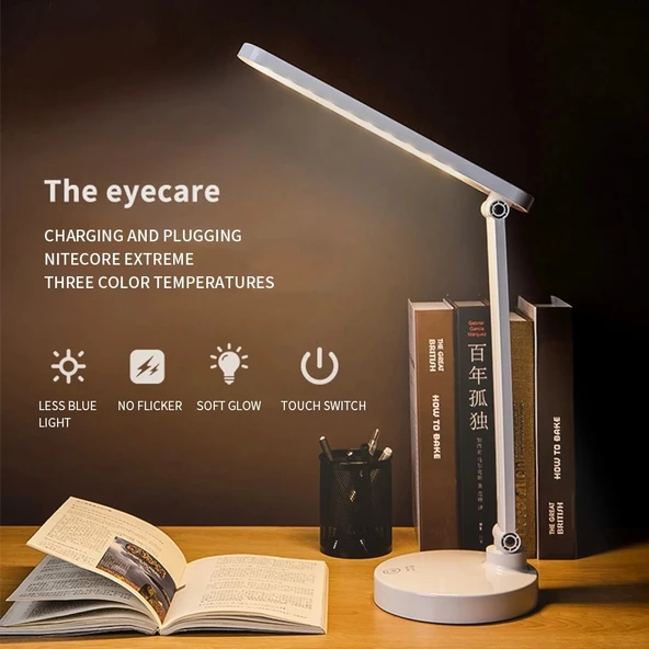 Şarjlı 40 Led Çalışma Okuma Işığı Kademeli Masa Lambası Ayarlanabilir Renk Tonu Ve Parlaklık Ps-1912 ürün görseli