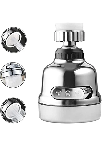 Krom 3 Fonksiyonlu Mutfak Lavabo Başlığı 360 Derece Döner Musluk Ucu - Resim 2