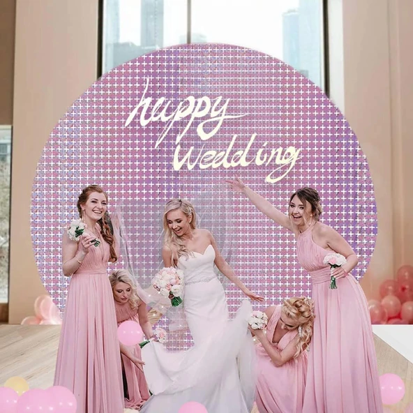 Ekstra Metalize Rose Gold Renk Disko Dikdörtgen Kesim Kapı Perdesi Dekorasyon 1x2 Metre - Resim 4