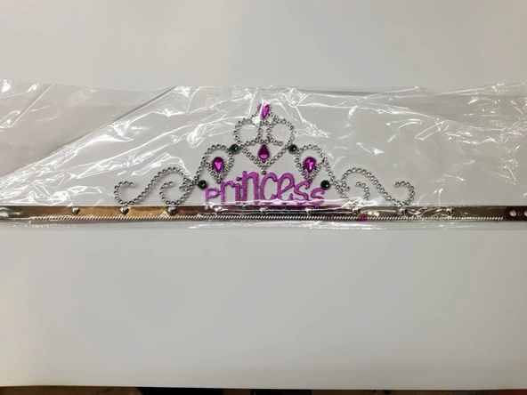 Gümüş Renk Prenses Yazılı Parti Tacı 60 Cm - Resim 2