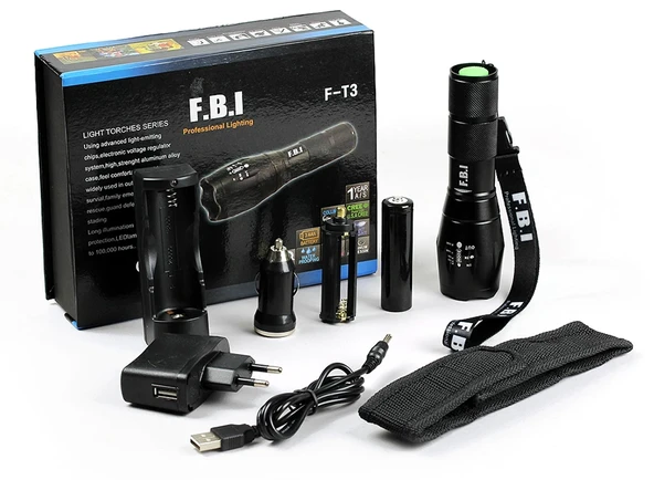 F-t3 Su Geçirmez Alüminyum Oksidiyon Şarjlı El Feneri - Resim 2