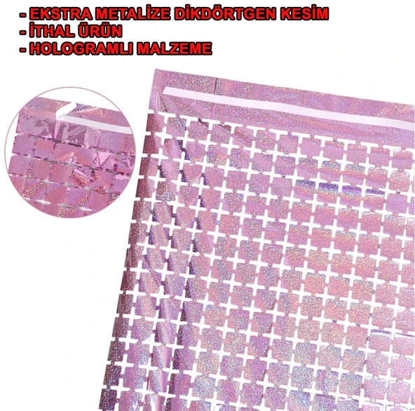 Ekstra Metalize Rose Gold Renk Disko Dikdörtgen Kesim Kapı Perdesi Dekorasyon 1x2 Metre - Resim 5