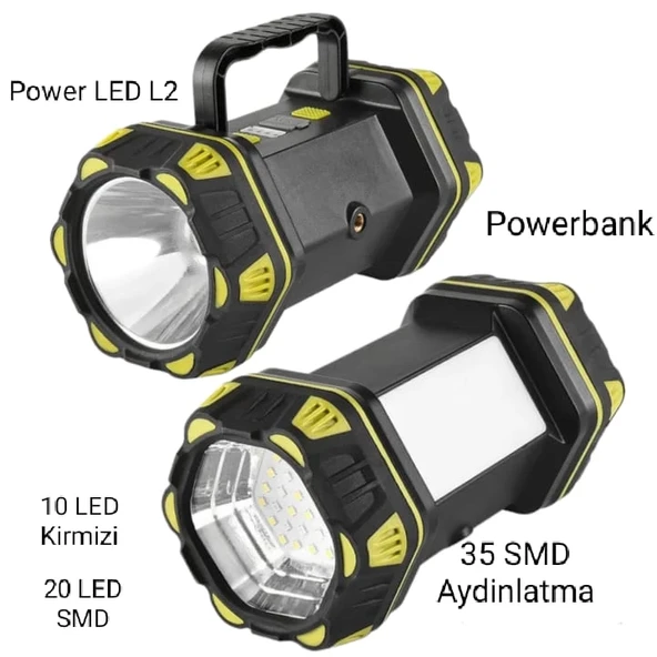F-262 Yeni Güçlü Çift Taraflı Taşınabilir Spot Ve Işıldak Usb Powerbank Şarjlı Fener ürün görseli