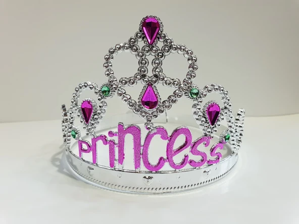 Gümüş Renk Prenses Yazılı Parti Tacı 60 Cm - Resim 3