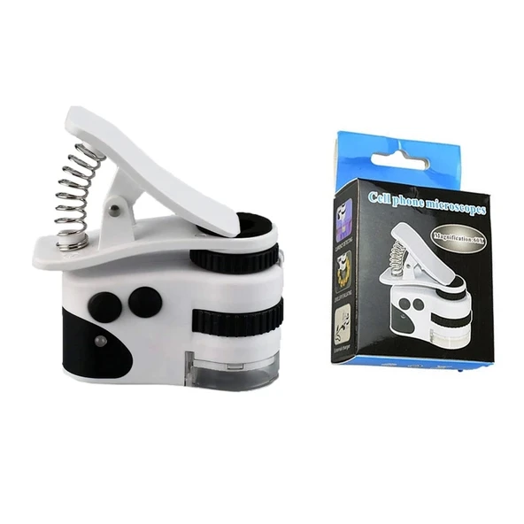 60x Mini Cep Telefonu Için Mandallı Mikroskop Uv Ledli Büyüteç Model Al2431 ürün görseli