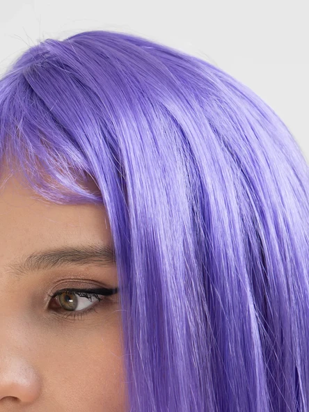 Lila Renk Uzun Düz Parti Peruğu - Resim 4