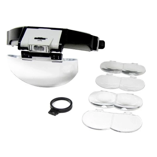 Lens Takmalı 5 Lenslı , Led Lambalı Şapka Tip Büyüteç - Resim 3