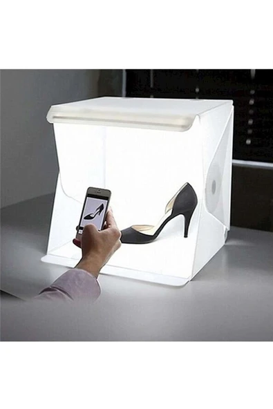 20 X 20 Cm Profesyonel Stüdyo Led Işıklı Çift Sıra Ürün Fotoğraf Çekim Çadırı - Resim 2