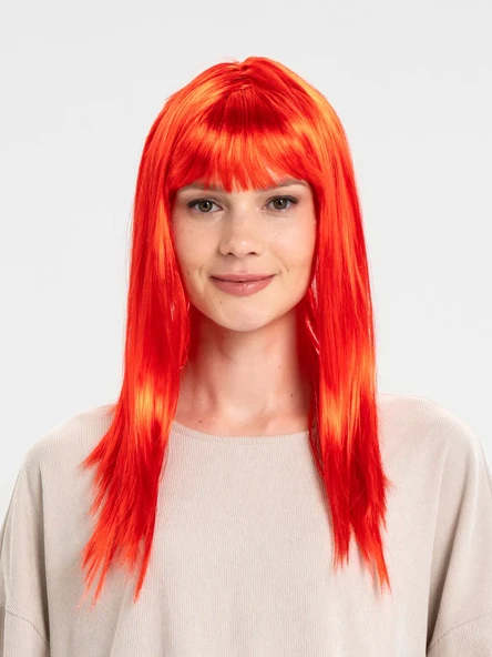 Kırmızı Renk Uzun Düz Parti Peruğu ürün görseli