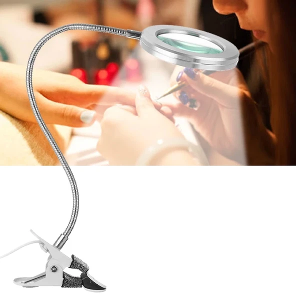 8x Büyütmeli Mandallı, Usb Girişli Masa Lambalı, Okuma Ve Güzellik Salon İçin Büyüteç 2088a - Resim 2