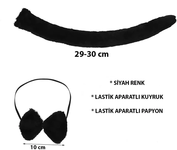 Peluş Siyah Renk Kuyruk Ve Papyon Yetişkin Çocuk Uyumlu ürün görseli