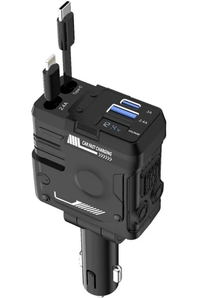 ACL ACC-02 66W 3.4A, 4in1 Geri Çekilebilir Kablolu Dijital Göstergeli A+C Portlu Araç İçi Şarj - Resim 5