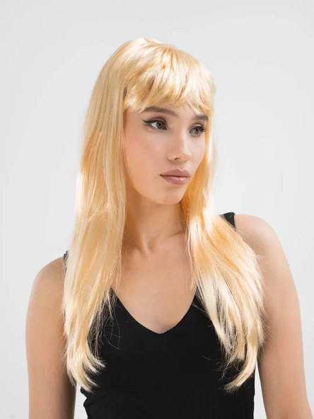 Platin Altın Dore Renk Uzun Düz Parti Peruğu - Resim 3