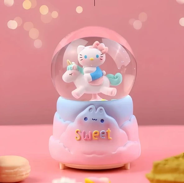 Hello Kitty İçi Dönmeli Püskürtmeli Işıklı Müzikli Kar Küresi Büyük Boy Alk3036 ürün görseli