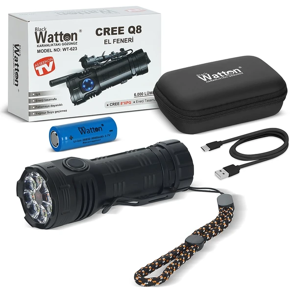 Cree Q8- Xpg 8+1 Led  Şarjlı El Feneri  Wt-623 ürün görseli