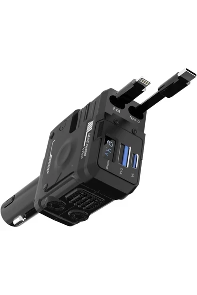 ACL ACC-02 66W 3.4A, 4in1 Geri Çekilebilir Kablolu Dijital Göstergeli A+C Portlu Araç İçi Şarj - Resim 3