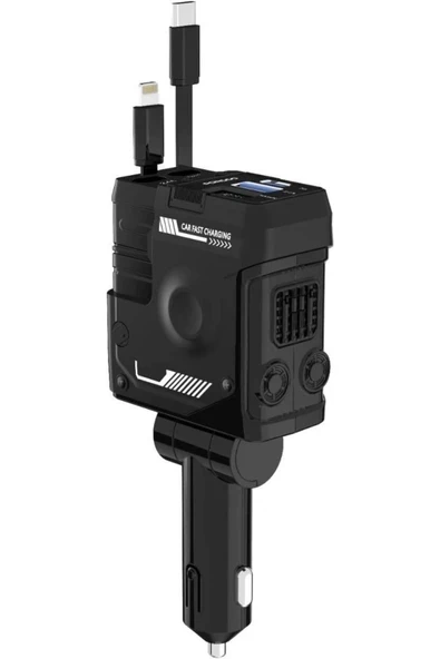 ACL ACC-02 66W 3.4A, 4in1 Geri Çekilebilir Kablolu Dijital Göstergeli A+C Portlu Araç İçi Şarj - Resim 4