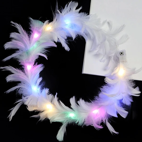 Led Işıklı Rengarenk Yanan 3 Fonksiyonlu Otrişli Parti Tacı Beyaz Renk 12x12 Cm - Resim 2