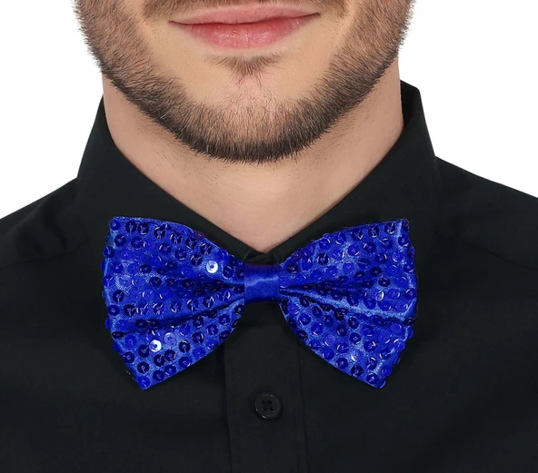 Gece Işıltısı Mavi Payetli Pullu Papyon 7x2 Cm - Resim 2