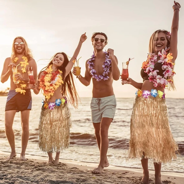 Hawaii Tarzı Hula Eteği – 60 Cm Hasır Naturel Etek - Resim 4