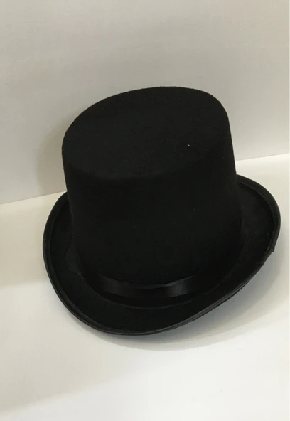 Yetişkinler İçin Siyah Renk Ringmaster Sihirbaz Şapkası Fötr Şapka 15 Cm - Resim 4