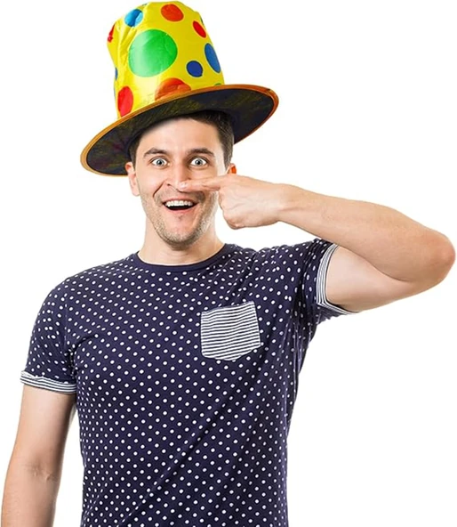 Palyaço Şapkası Rengarenk Puantiyeli 19 Cm - Resim 4