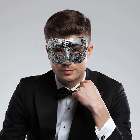 Gümüş Eskitme Yüz Maskesi - Antik Tarz Balo Maskesi - Resim 3