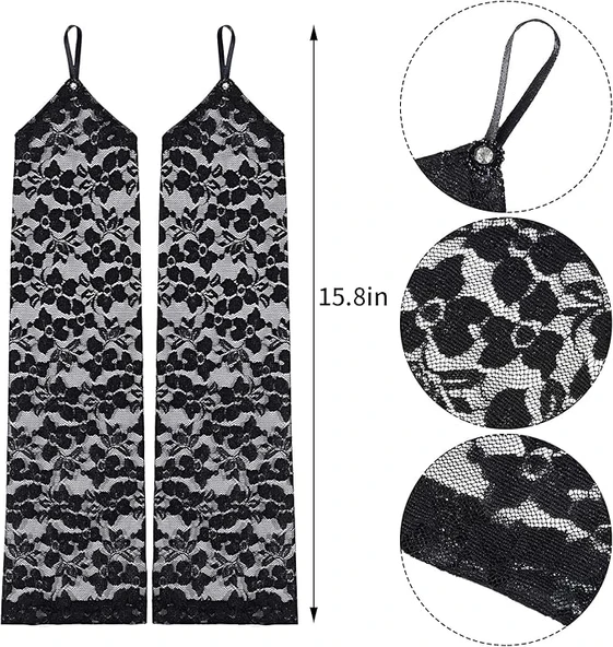 Parmak Askılı Zarif Gece Şıklığı Dantel Eldiven 40 Cm - Resim 4