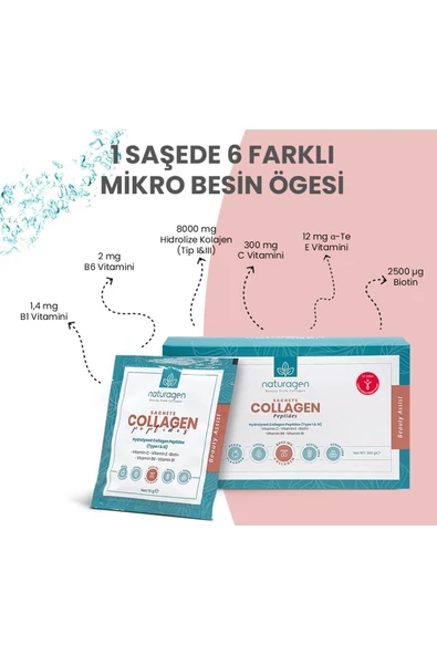 Collagen Beauty 30'lu Saşe Şeftali Aromalı Tip 1 & Tip 3 - 8.000 Mg Hidrolize Toz Kolajen - Resim 3