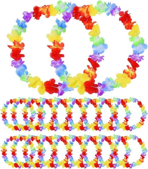 Hawaii Çiçekli Boyun Kolyesi - Renkli Tropikal Parti Leisi 12 Adet - 2
