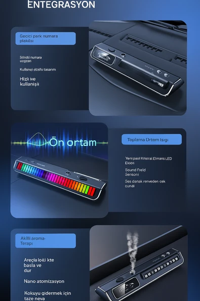 QASUL Çok Fonksiyonlu Akıllı Sprey Araba Koku Geçici Park Numaratör  Araba Ortam Işığı İç Süslemeleri 2 ADET KOKU HEDİYELİ - 5