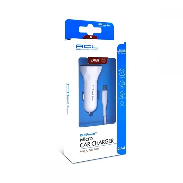 ACL AC-89 2.4A 2xUSB 1mt Mikro Kablo Araç İçi Şarj - Resim 3