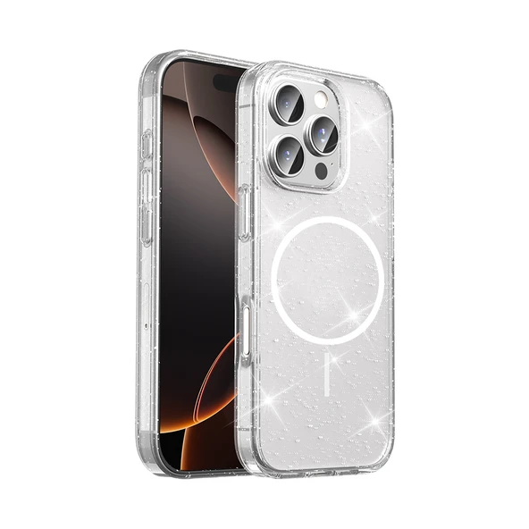 iPhone 16 Pro Max Kılıf M-safe Şarj Özellikli Parlayan Simli Saydam Renkli Maris Kılıf ürün görseli 1