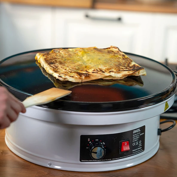 AT111 46 cm Beyaz Elektrikli Ayaklı Katmer, Bazlama, Gözleme Sacı, Termostatlı, Büyük Boy, Eşit Isı Dağılımı ürün görseli