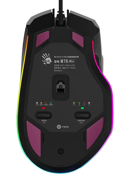 Bloody W70 Max 10.000 CPI 8 Tuş RGB 4M Bellek Ultra Core 3&4 Aktif Özel Yapım Optik Kablolu Panda Beyaz Oyuncu Mouse - 6