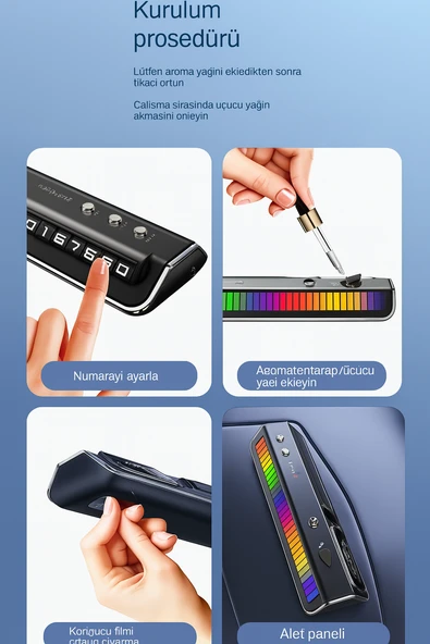 QASUL Çok Fonksiyonlu Akıllı Sprey Araba Koku Geçici Park Numaratör  Araba Ortam Işığı İç Süslemeleri 2 ADET KOKU HEDİYELİ - 4