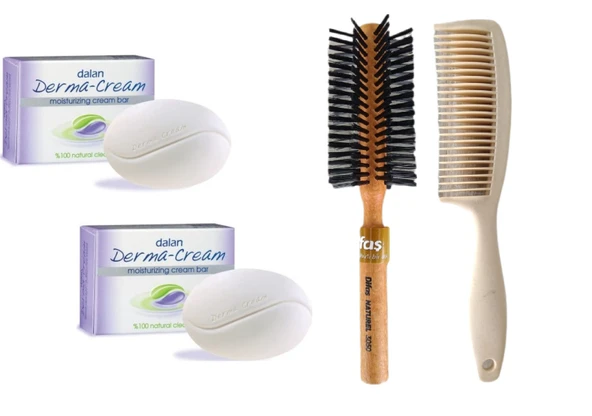 Dalan Derma Cream Nemlendirici Sabun 100GR x 2ADET Bio Care Tarak Saç Fırça Klasik Şekil Verme Fön 1+1 Adet