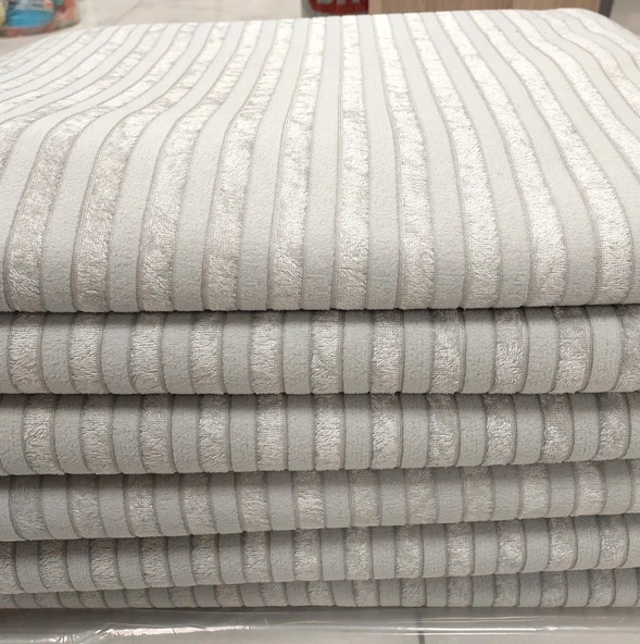 Süngerli Kadife Gofre Çizgili Kaymaz Koltuk Örtüsü (170x210)-Gri ürün görseli 1