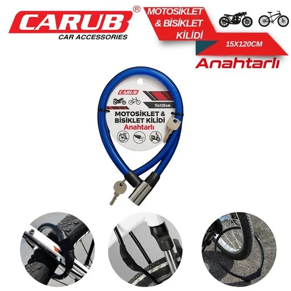 Bisiklet Kilidi Anahtarlı 15x120 Mavi - 2
