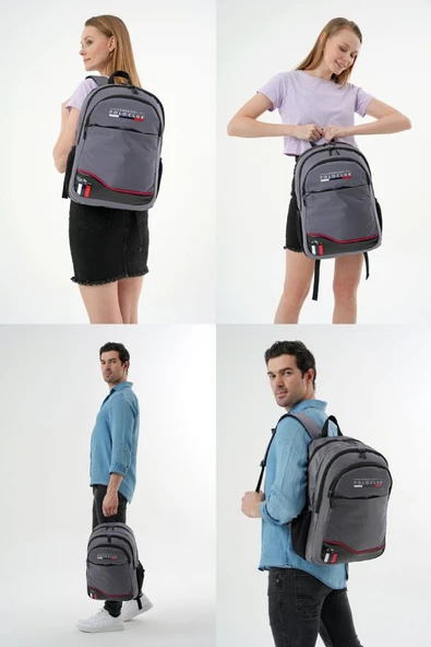 Cambridge Polo Club Gri Dört Bölmeli Erkek/Erkek Çocuk Okul, Günlük ve Seyahat Sırt Çantası - PLCAN2154-003 - Resim 5