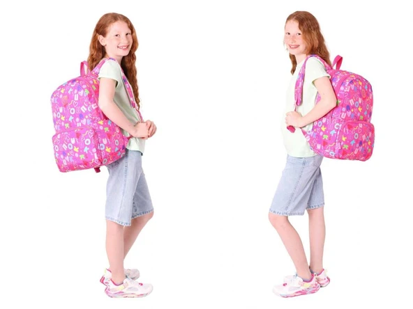 Kaukko Brokar Üçlü Okul Çanta Seti - Pembe - Kalp ve Kaukko Baskılı - Kız Çocuk - Resim 4