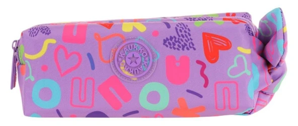Kaukko Kız Çocuk İki Bölmeli Mor Kaukko Kalp Baskılı Kalem Çantası/Kalemlik - K2695 - Resim 2