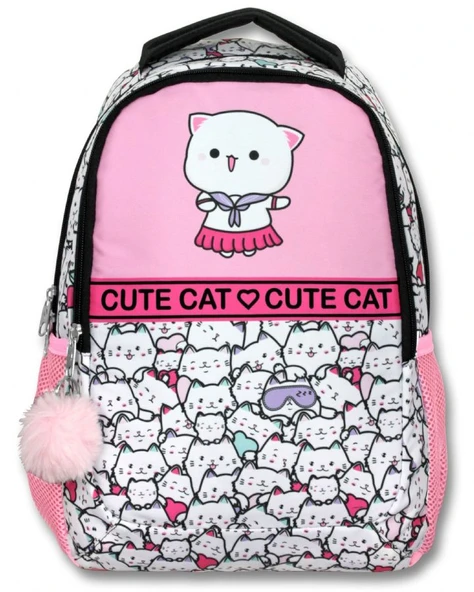 Cennec 5012 (Sevimli Kediler - Pembe Beyaz - Kız Çocuk) Okul Çantası - Resim 2
