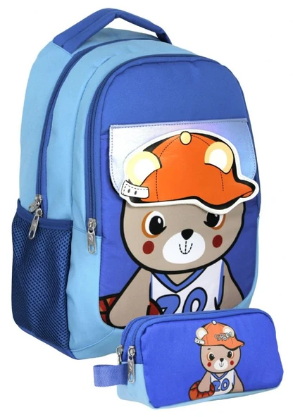 Cennec UMT5021+UMT5023 Sırt Çantası ve Kalemlik Seti (Mavi - Şapkalı Ayıcık - Erkek Çocuk) ürün görseli