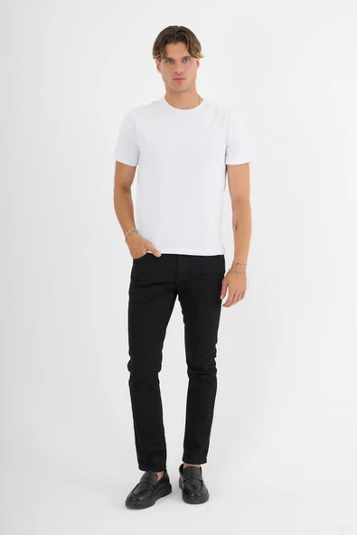 Erkek Beyaz %100 Pamuklu Standart Kalıp Likralı  Basic T-Shirt - 7